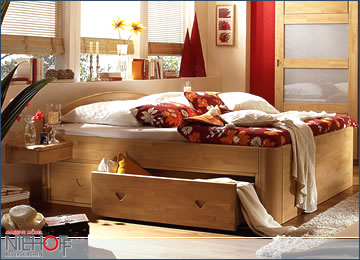Multi Bett H51, Jabo, Kiefer massiv astfrei, buchenfarbig lackiert